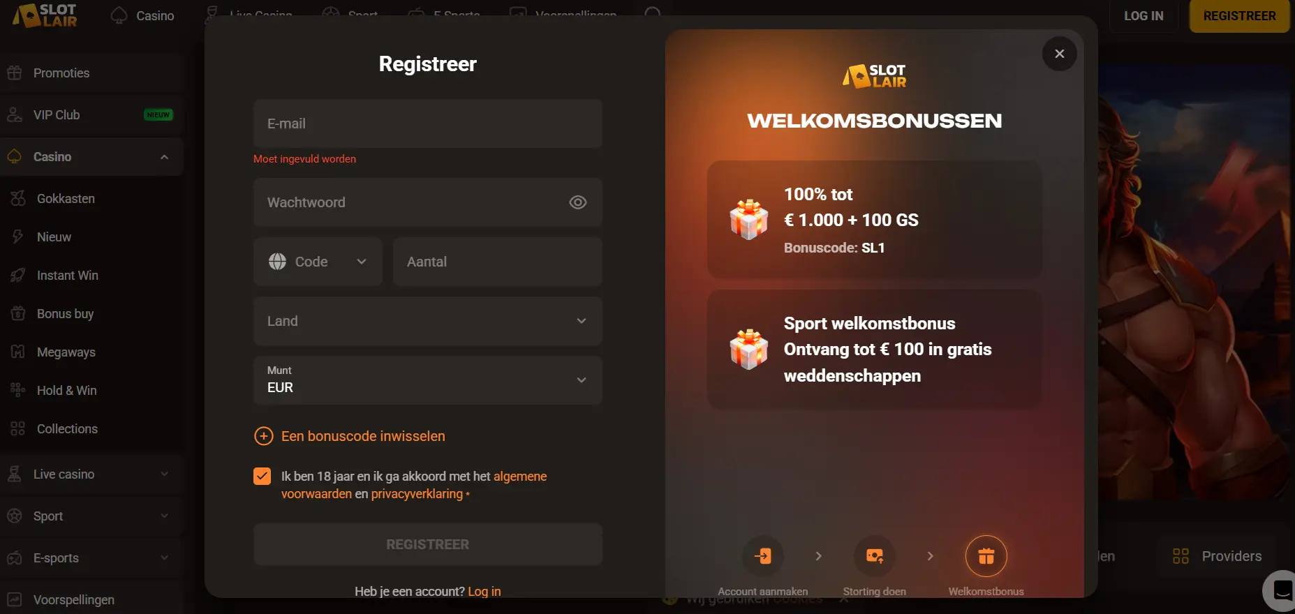 Slotlair Casino – Speel slots en live spellen met echt geld image 2